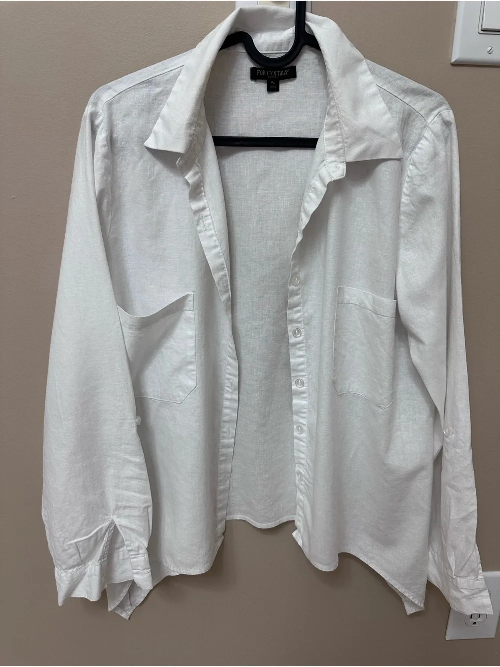 For Cynthia White Linen Casual Button-Down Shirt Size S